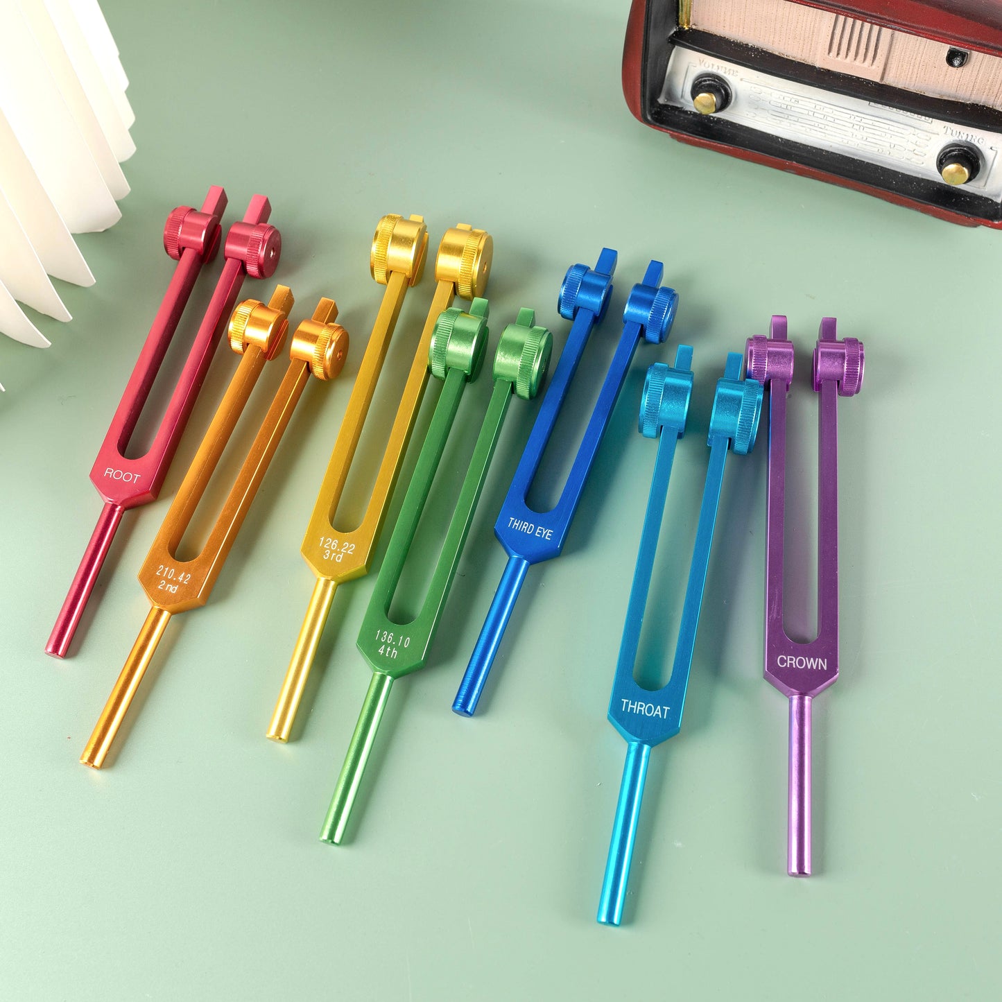 7pc Chakra Tuning Fork Set for Sound Therapy